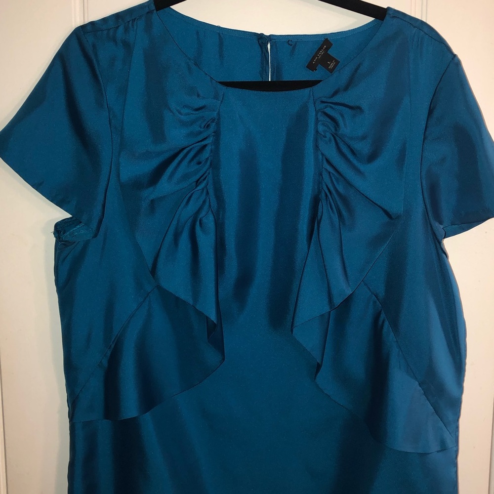 Ruffled Blue Short Sleeve Top, Size Large